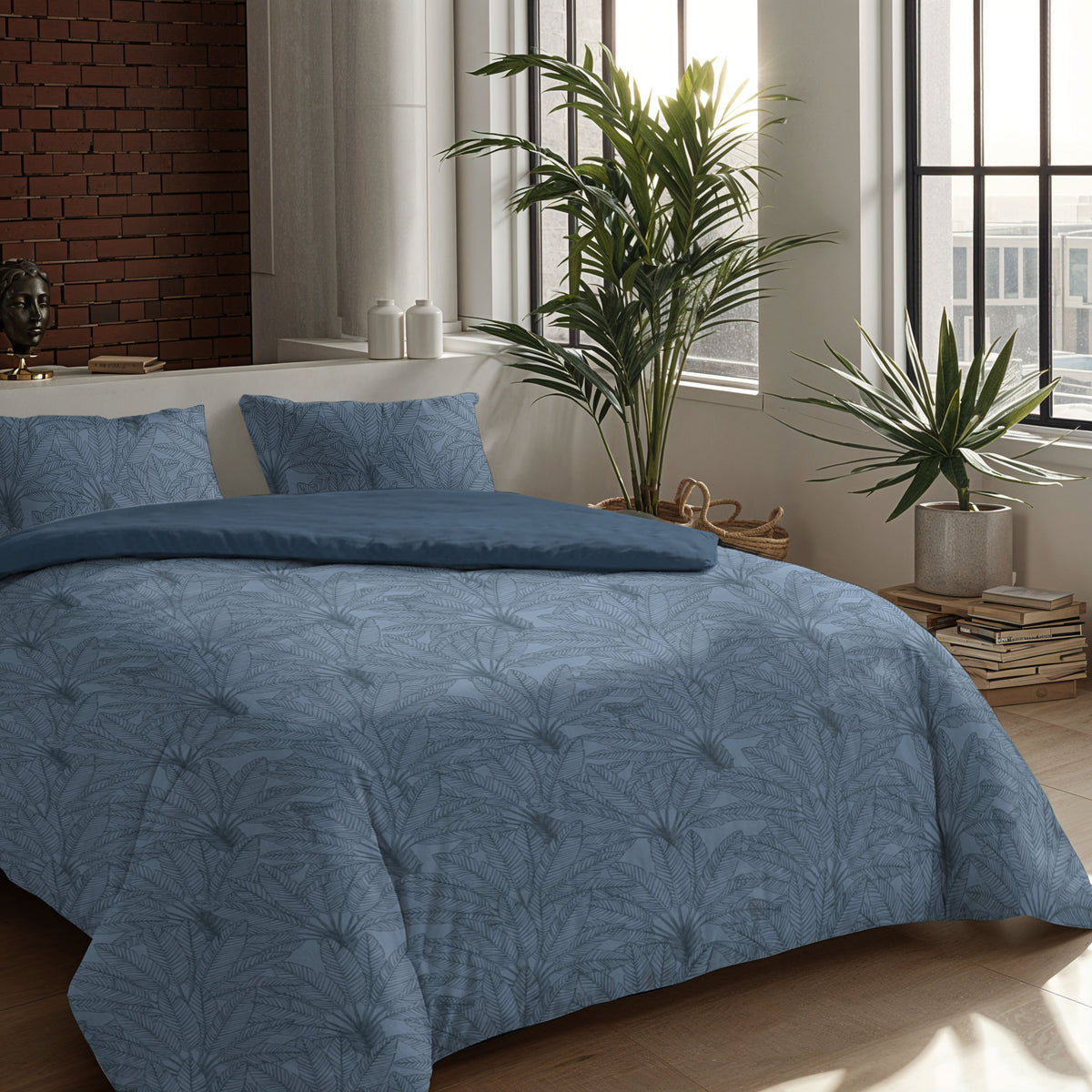 Couette Zelesta Comfort Design Sans Coutures - Botanical Line Art Blue