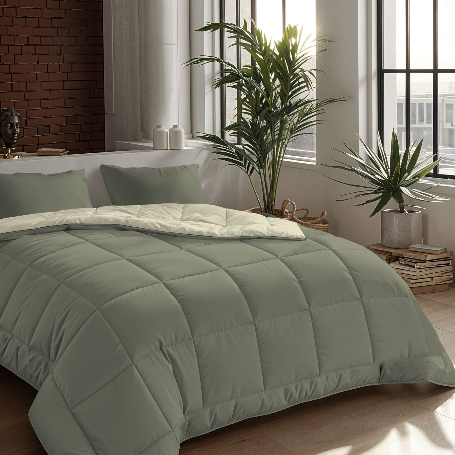 Zelesta Comfort Duo Couette - Vert olive & Crème
