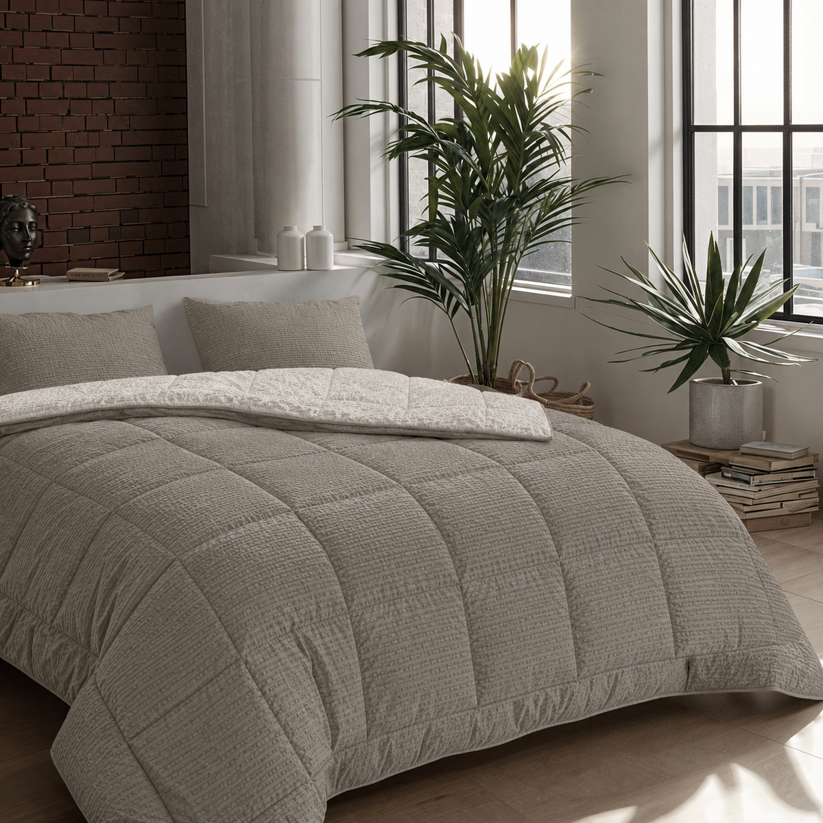 Zelesta Comfort Structure Seersucker Dekbed - Taupe & Beige