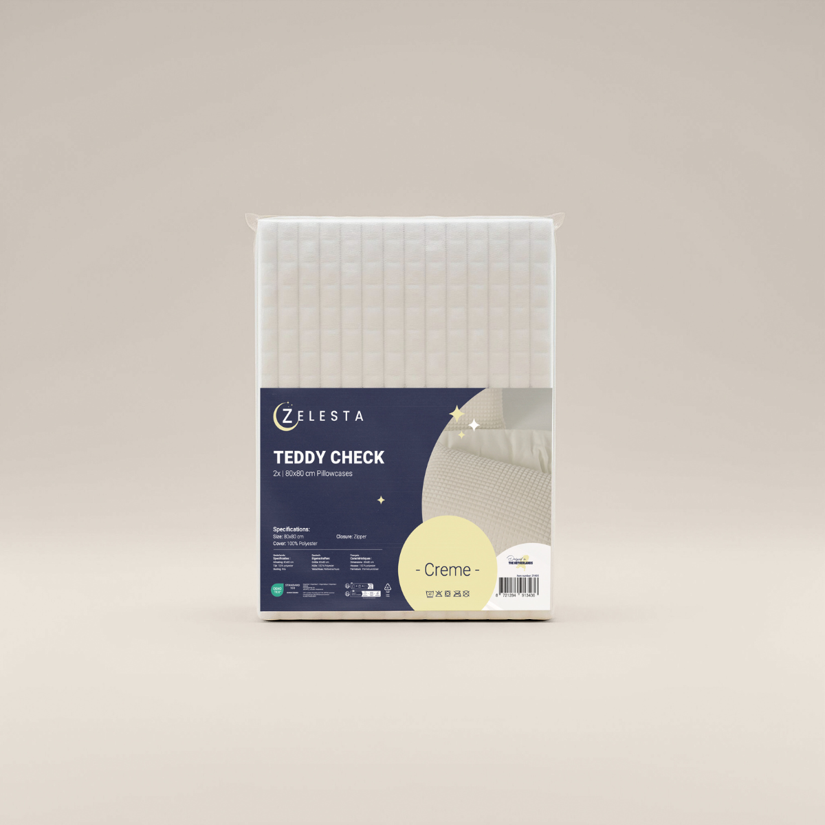 Zelesta Special Teddy Check Kussensloop Set van 2 - Crème