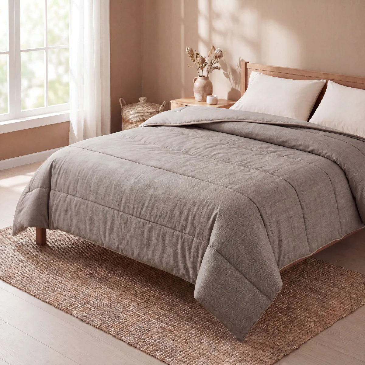 Zelesta Comfort Structure Summer Duvet in Anthracite, lifestyle photo