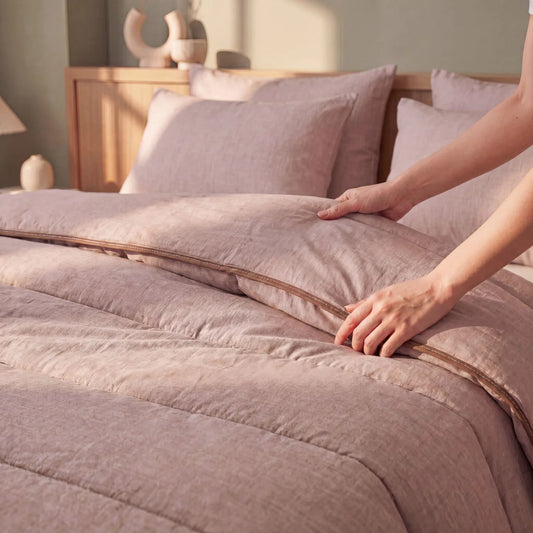 Zelesta Comfort Structure Summer Duvet in Taupe on a neatly made bed