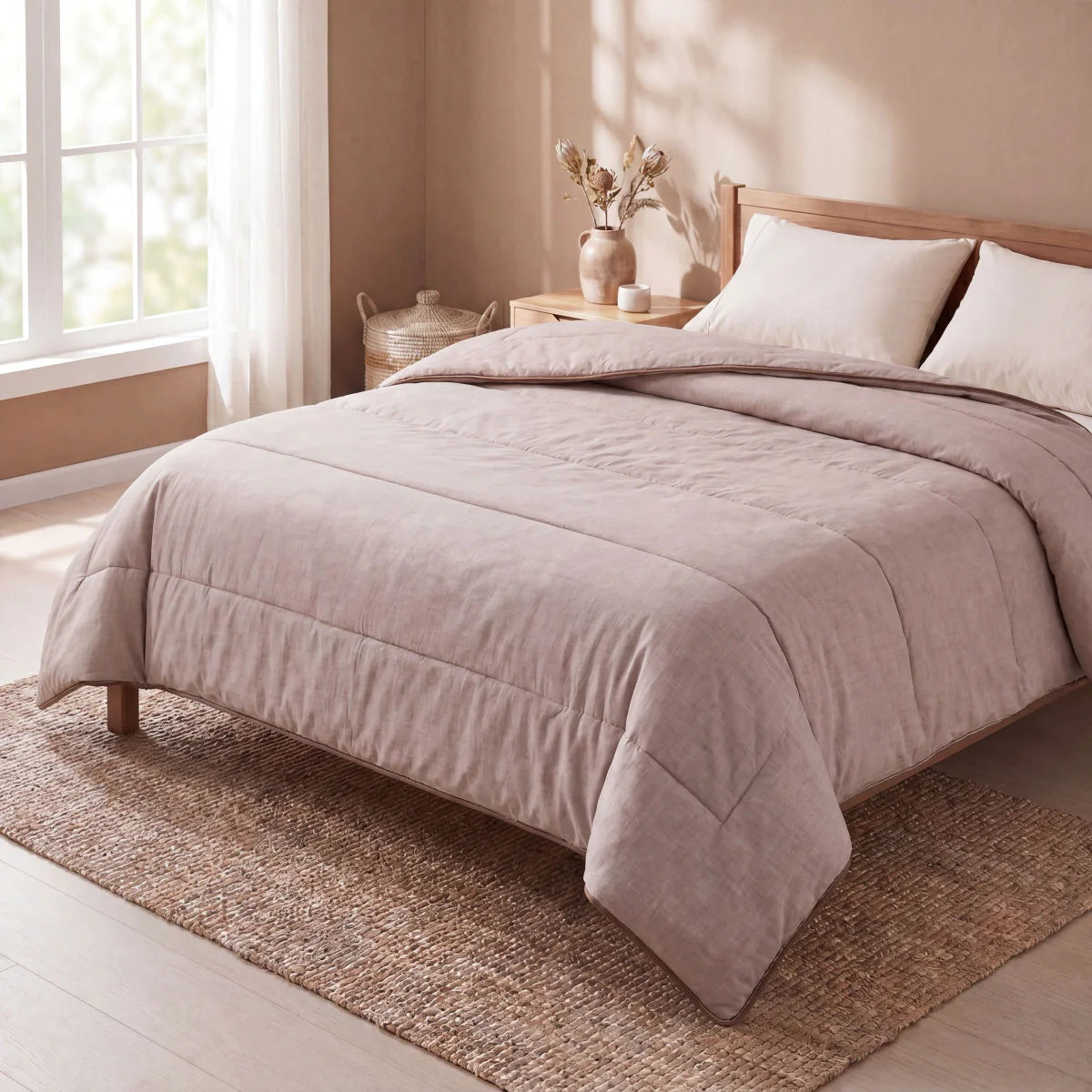 Zelesta Comfort Structure Summer Duvet in Taupe, lifestyle photo