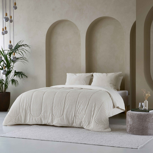 Zelesta Special Teddy Groove Duvet - Off-White folded on a white background