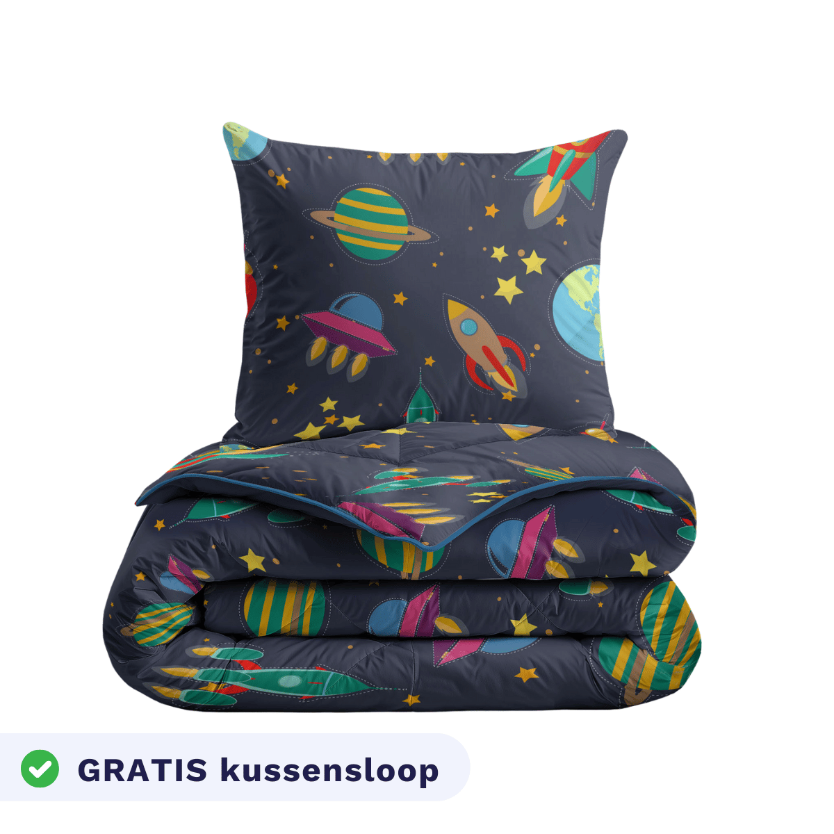 Zelesta Comfort Kids Duvet - Space Dream, product shot showing the space dream print with stars and planets in blue tones