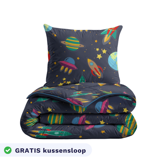 Zelesta Comfort Kids Duvet - Space Dream, product shot showing the space dream print with stars and planets in blue tones