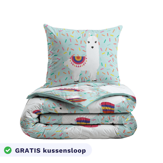 Zelesta Comfort Kids Duvet - Party Lama, product shot showing the fun party llama print in bright colours