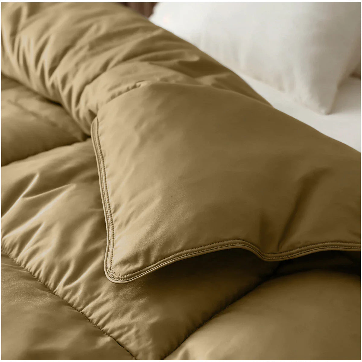 Zelesta Deluxe Uni Satin Cotton Summer Duvet - Ochre Yellow folded on a white background, alternate view