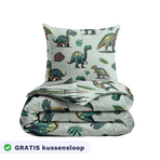 Zelesta Comfort Kids Duvet - Dino, neatly folded product shot showing the fun dinosaur print in bright greens