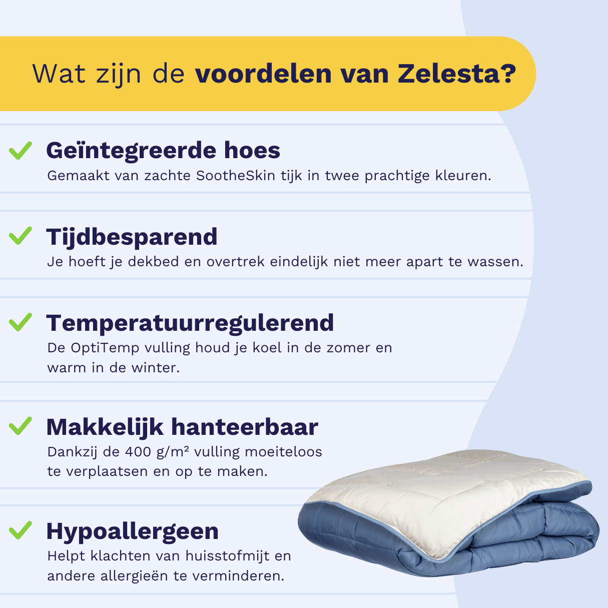 Zelesta Everyday Uni Duvet in Blue & Mastic, neatly folded on a white background showing the soft blue & mastic microfiber fabric