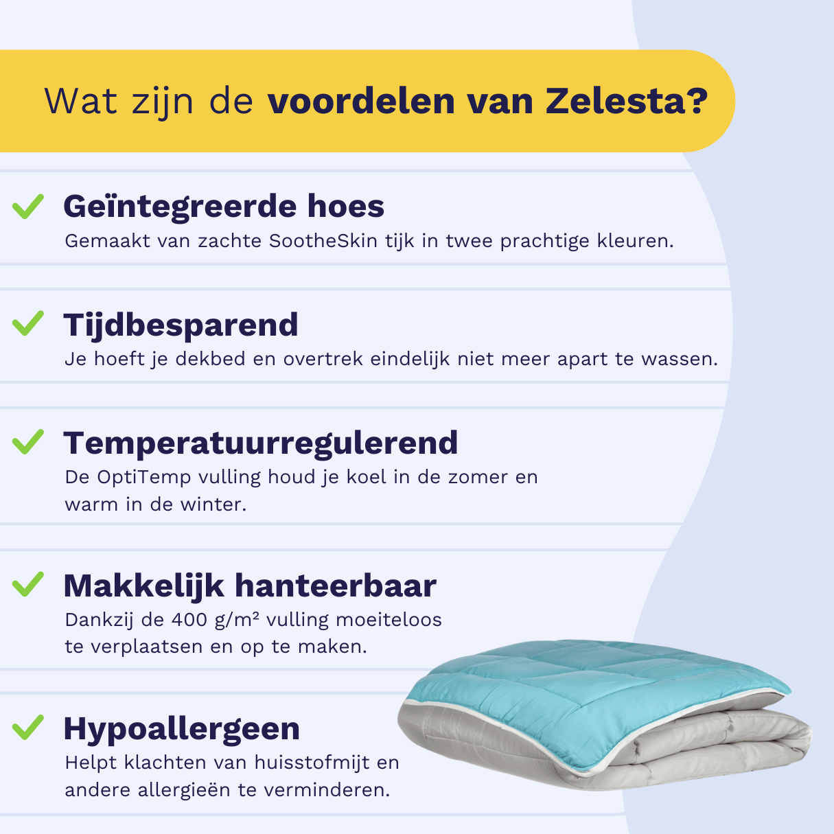 Zelesta Everyday Uni Duvet in Light Grey & Sea Green, neatly folded on a white background showing the soft light grey & sea green microfiber fabric