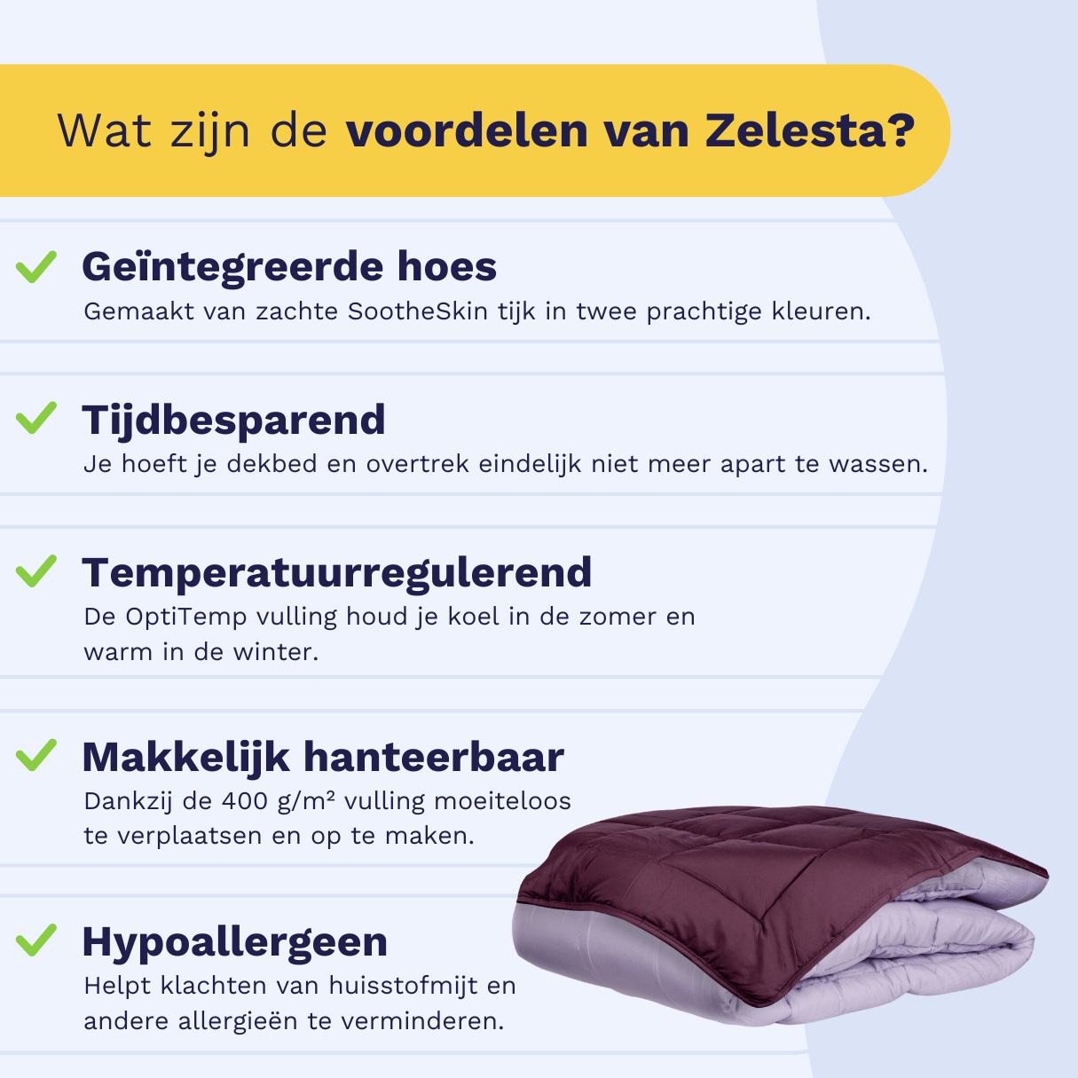 Zelesta Everyday Uni Duvet in Purple & Lilac, neatly folded on a white background showing the soft purple & lilac microfiber fabric