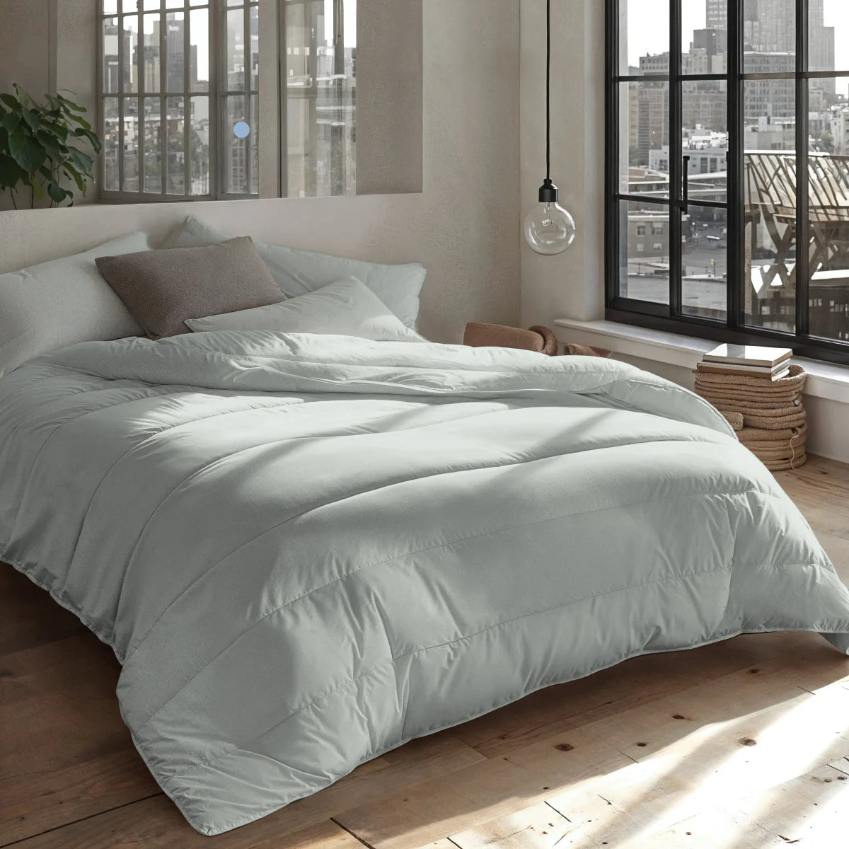 Zelesta Everyday Uni Duvet in Mist Green, neatly folded on a white background showing the soft mist green microfiber fabric