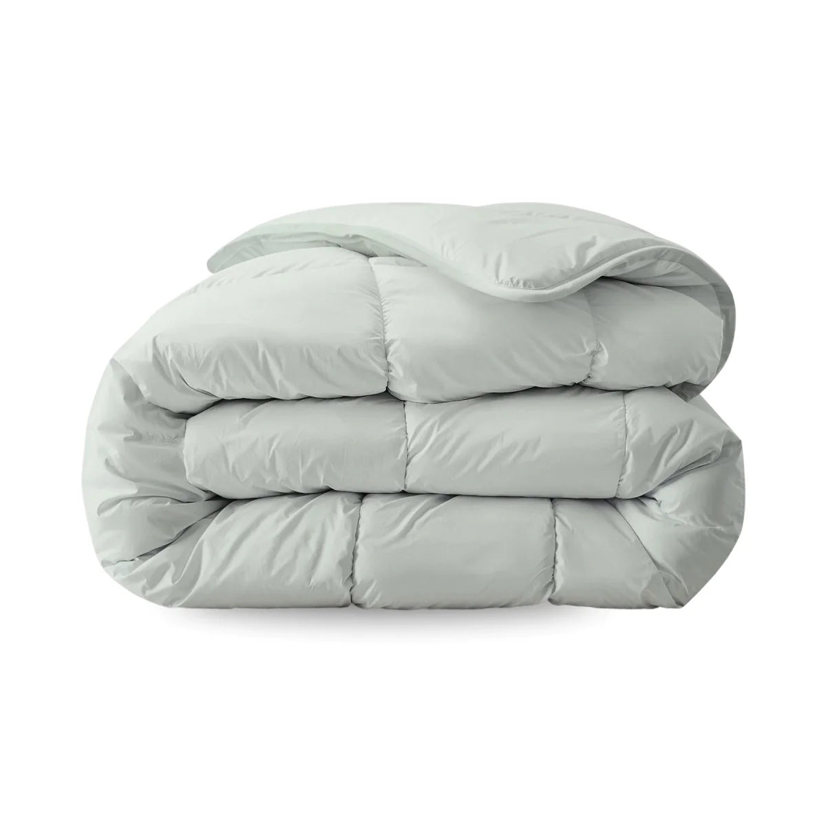 Zelesta Everyday Uni Duvet in Mist Green, neatly folded on a white background showing the soft mist green microfiber fabric