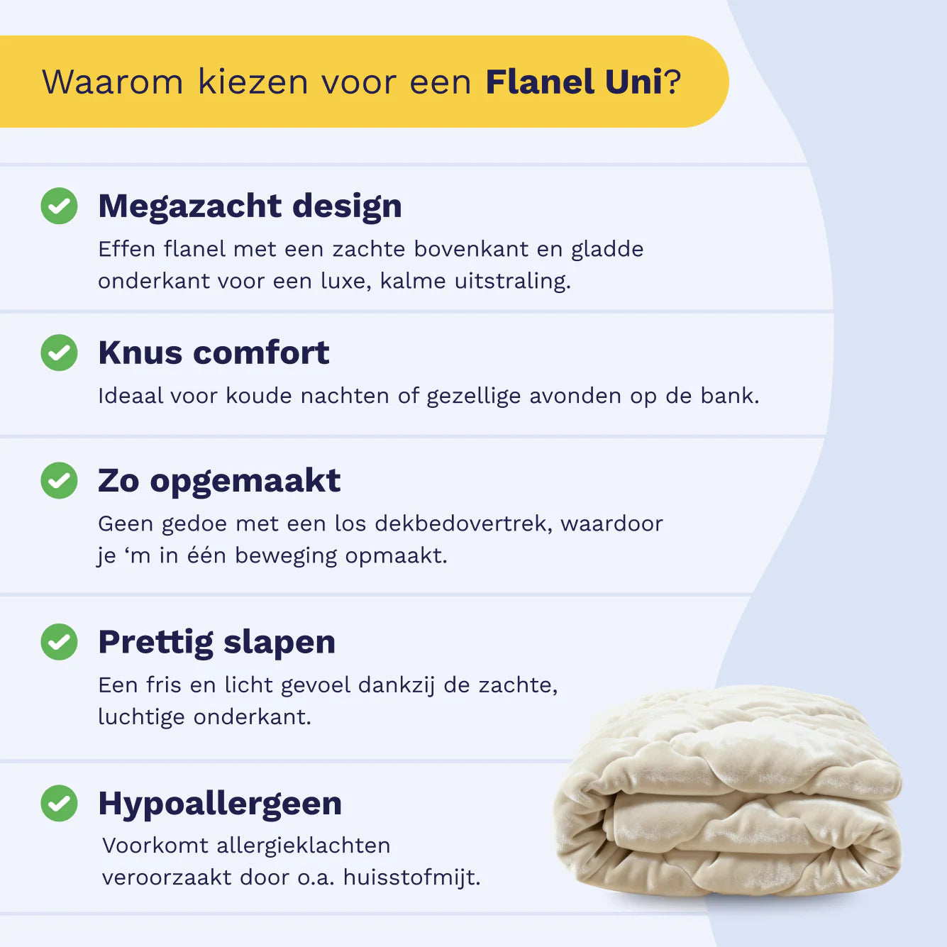 Dutch product infographic for the Zelesta Special Flannel Uni Duvet