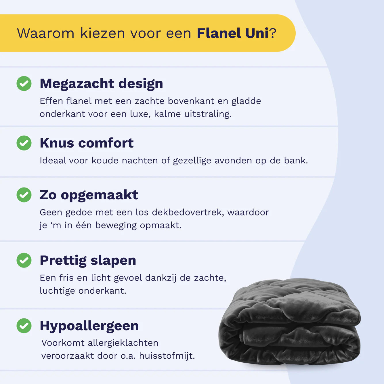 Dutch product infographic for the Zelesta Special Flannel Uni Duvet