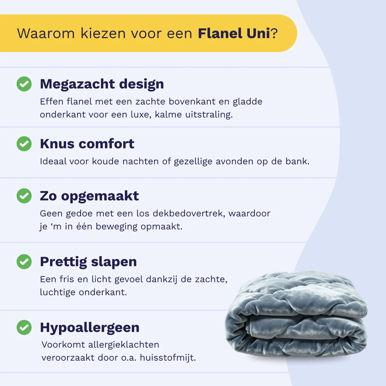Dutch product infographic for the Zelesta Special Flannel Uni Duvet