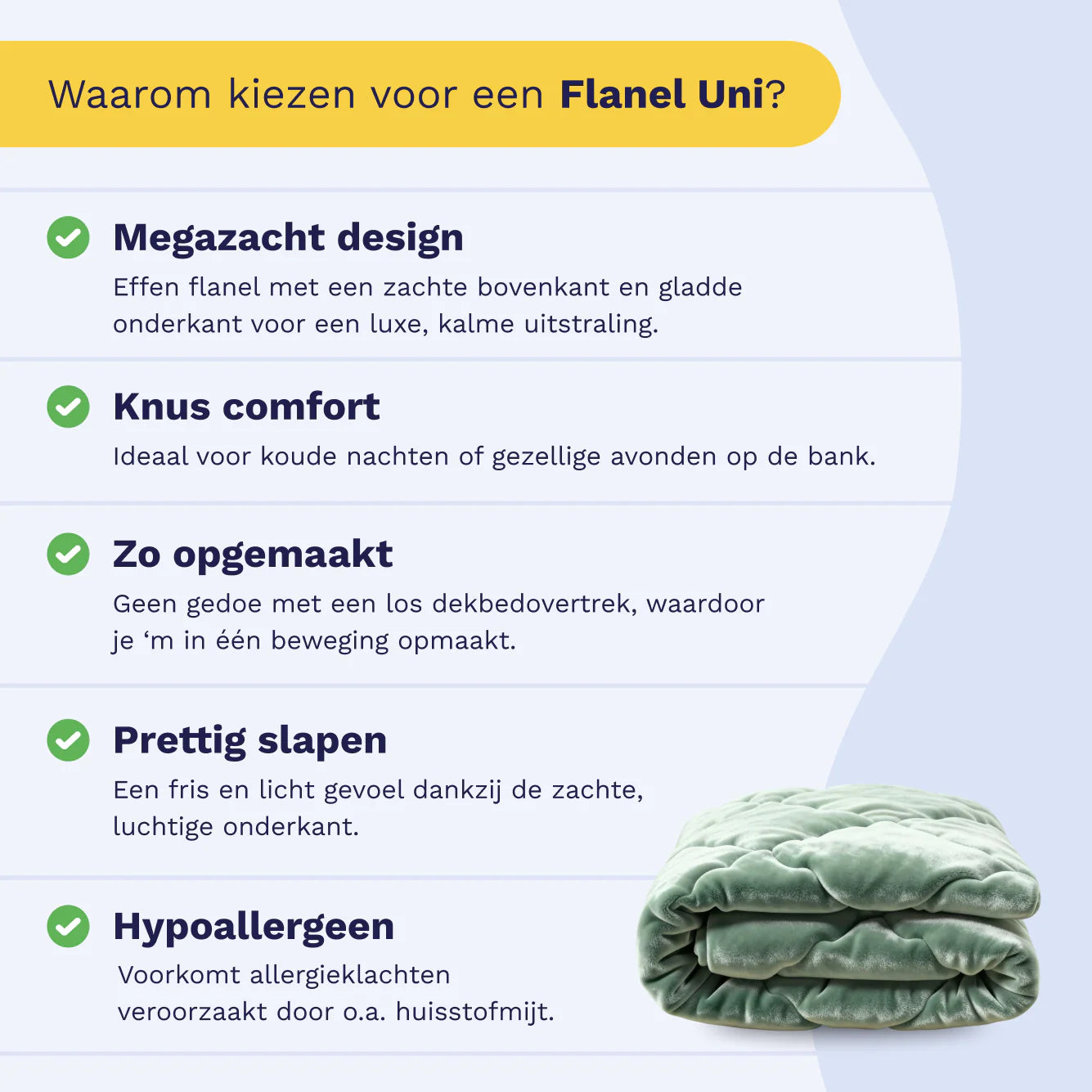 Dutch product infographic for the Zelesta Special Flannel Uni Duvet