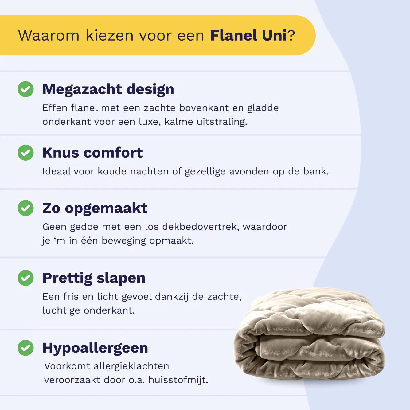 Dutch product infographic for the Zelesta Special Flannel Uni Duvet