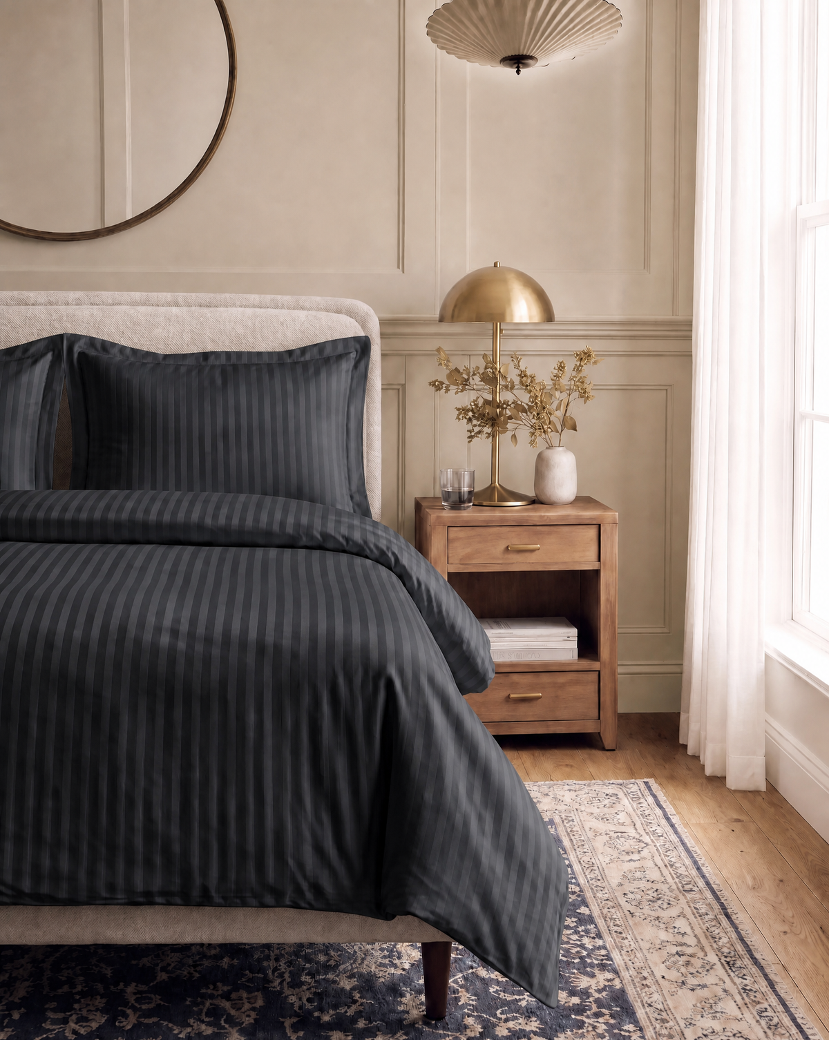 Zelesta Deluxe Hotel Stripe Sans Coutures Satin Cotton Couette - Anthracite