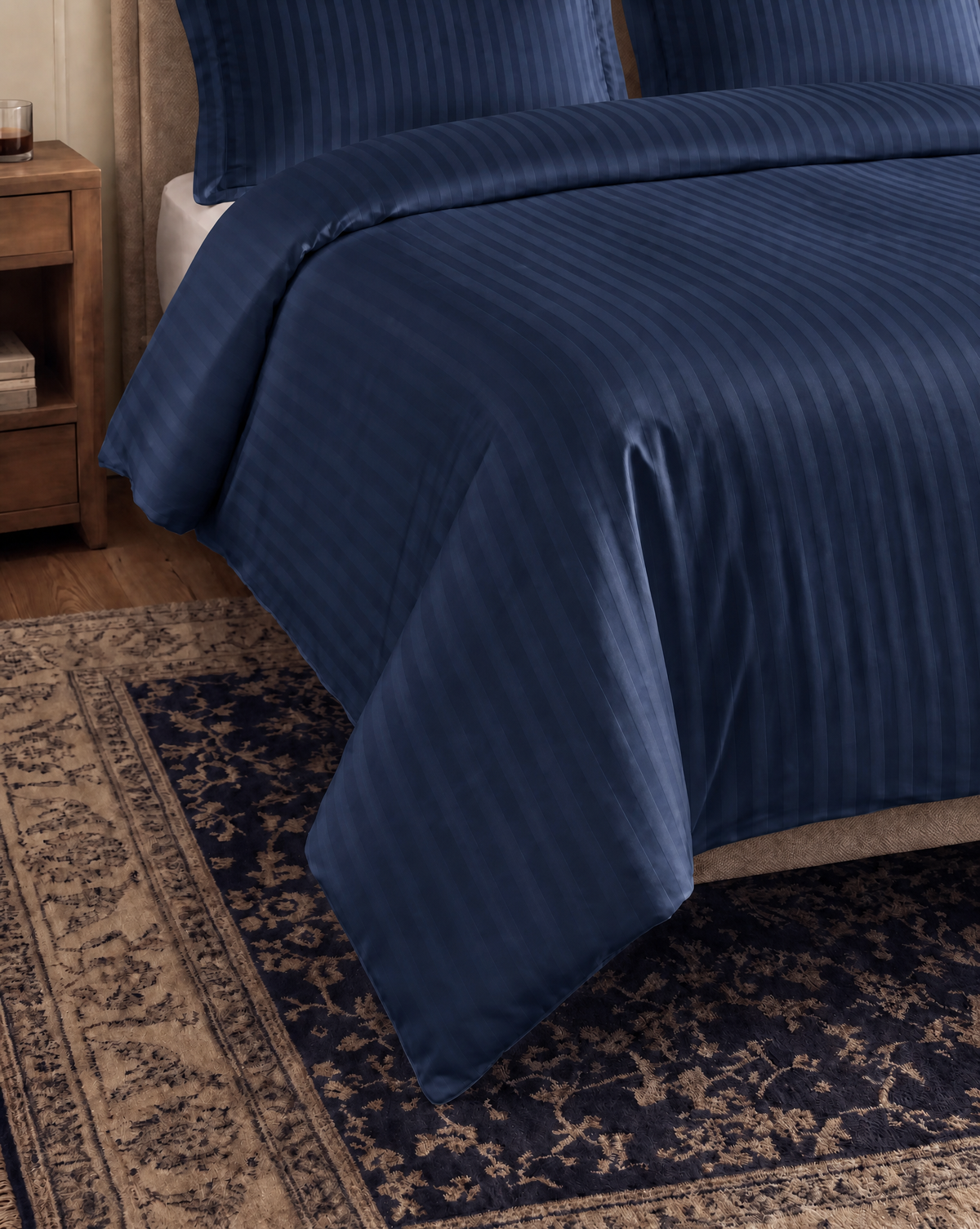 Zelesta Deluxe Hotel Stripe Sans Coutures Satin Cotton Couette - Bleu