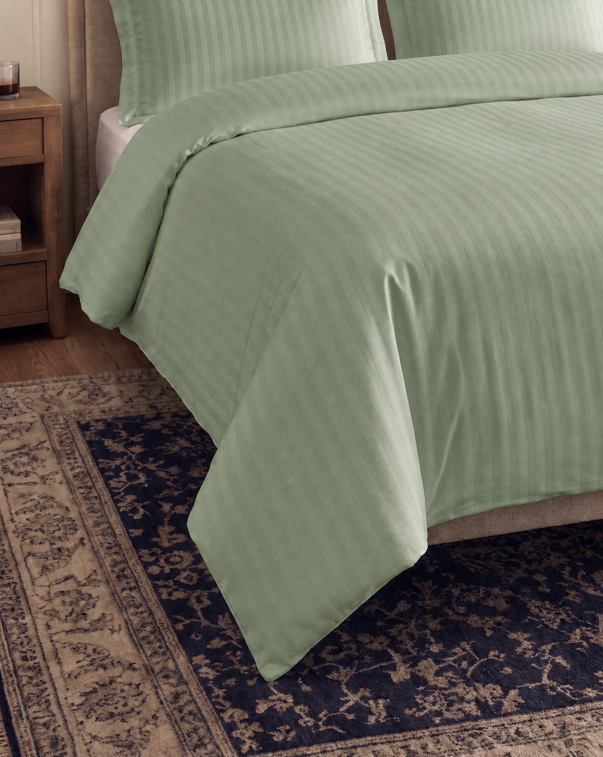 Zelesta Deluxe Hotel Stripe Sans Coutures Satin Cotton Couette - Vert