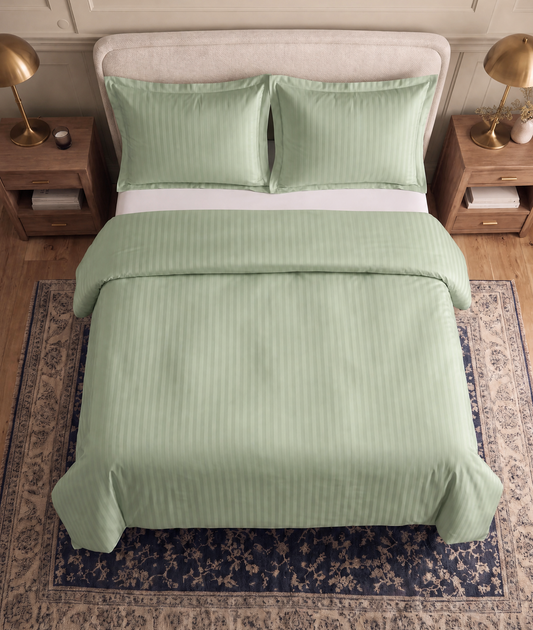 Zelesta Deluxe Hotel Stripe Sans Coutures Satin Cotton Taies d'oreiller Lot de 2 - Vert