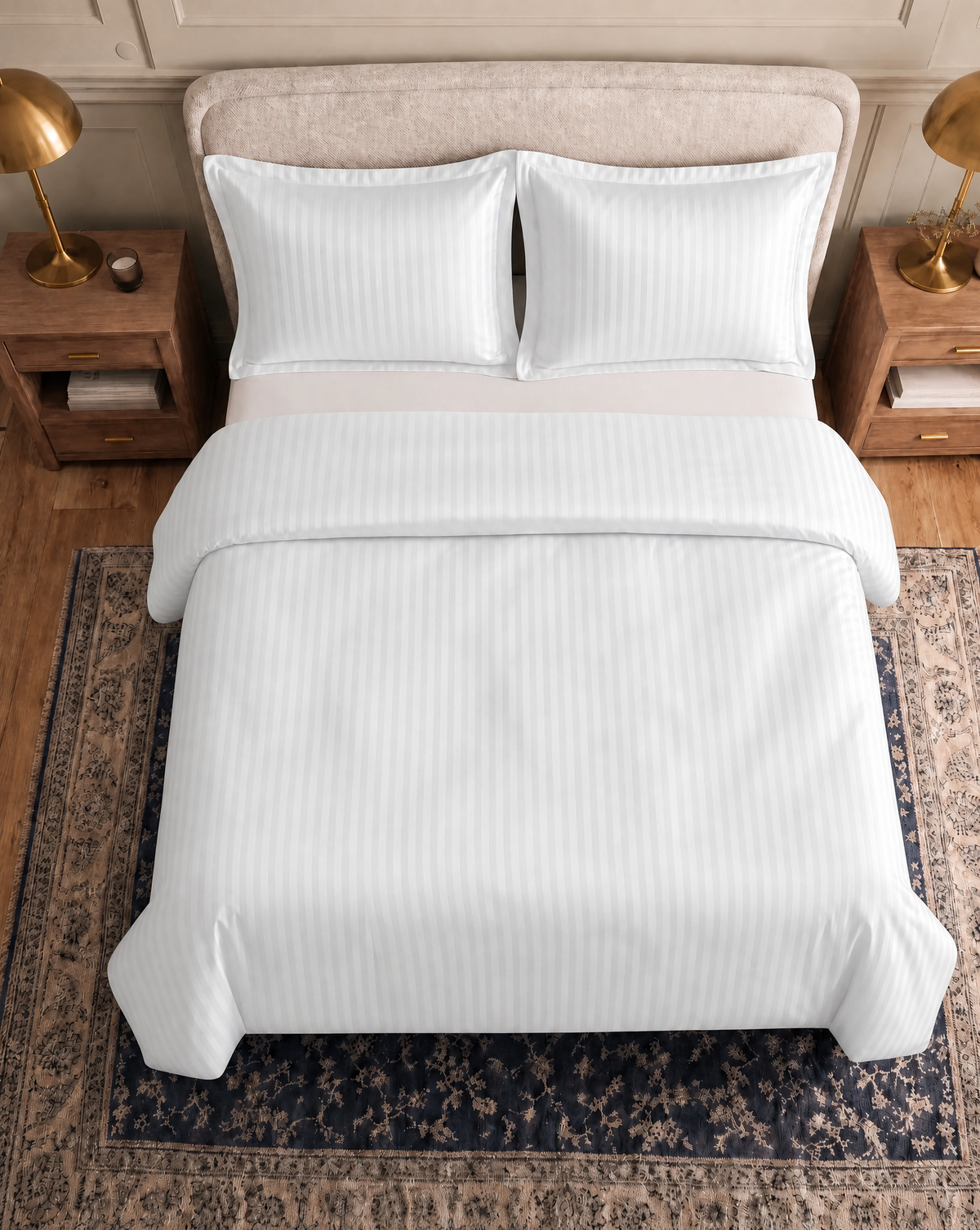 Zelesta Deluxe Hotel Stripe Sans Coutures Satin Cotton Couette - Blanc