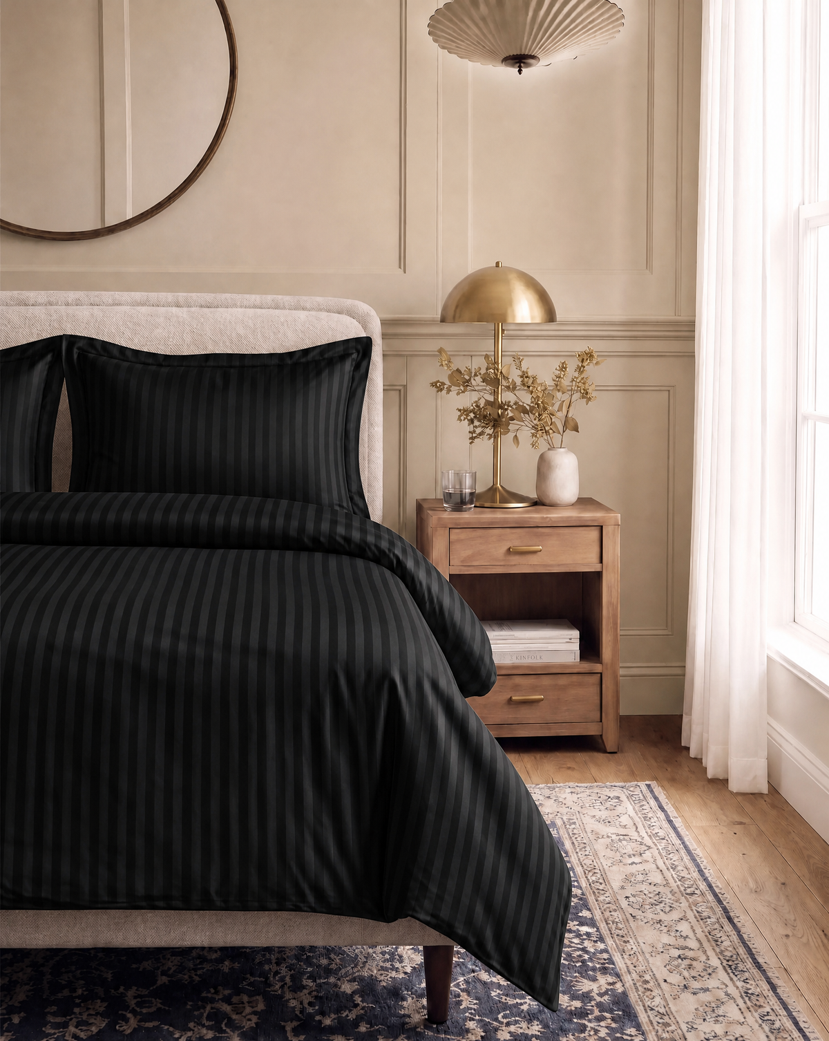 Zelesta Deluxe Hotel Stripe Sans Coutures Satin Cotton Couette - Noir