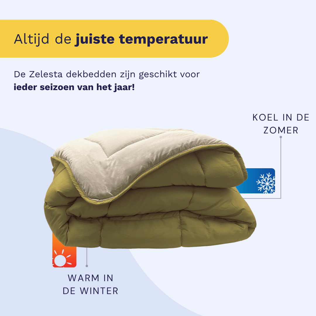 Zelesta Comfort Kids Duvet - Cream & Olive Green, lifestyle photo showing the duvet on a neatly made children's bed