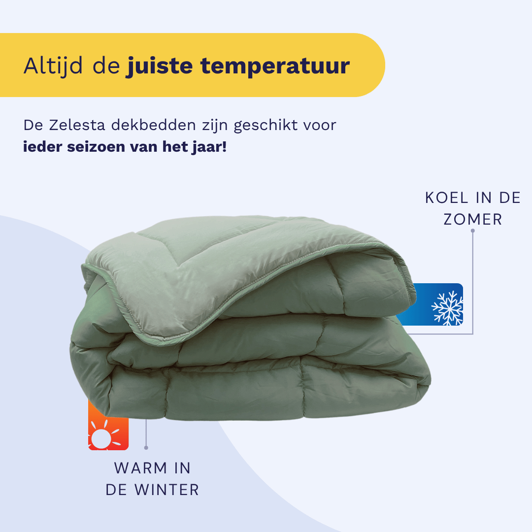 Zelesta Comfort Kids Duvet - Light Green & Dark Green, lifestyle photo showing the duvet on a neatly made children's bed