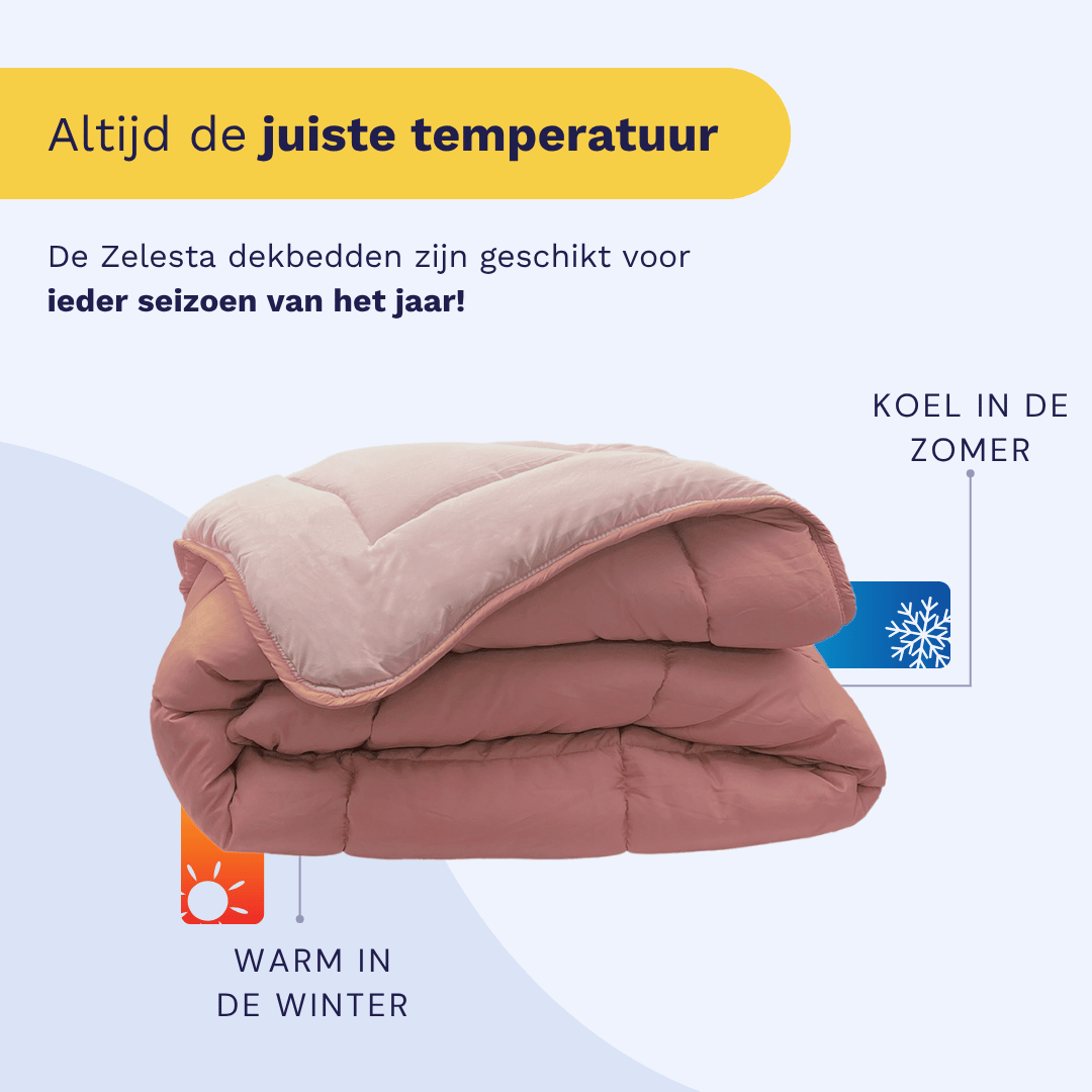 Zelesta Comfort Kids Duvet - Peach Pink & Dusty Pink, lifestyle photo showing the duvet on a neatly made children's bed