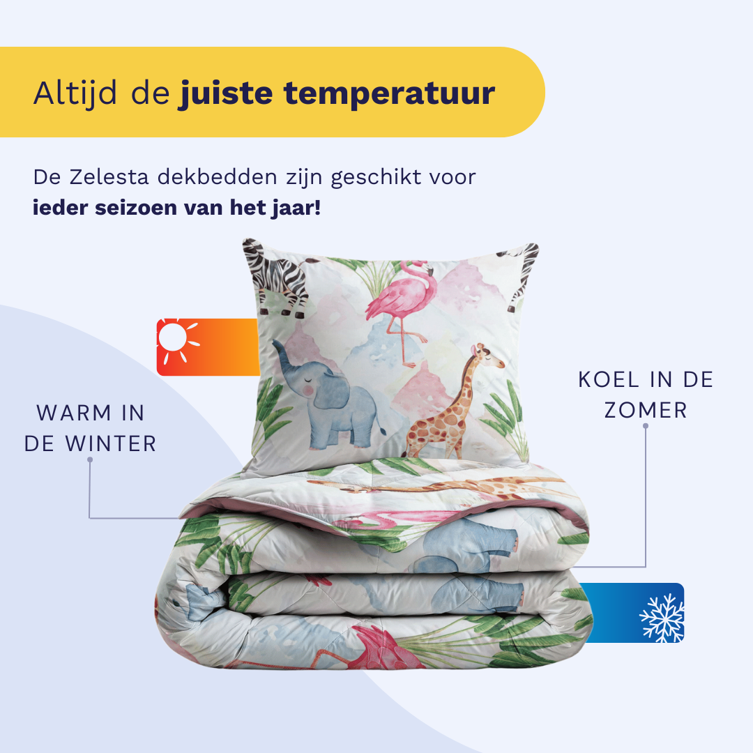Zelesta Comfort Kids Duvet - Colorful Animals, lifestyle photo showing the duvet on a neatly made children's bed