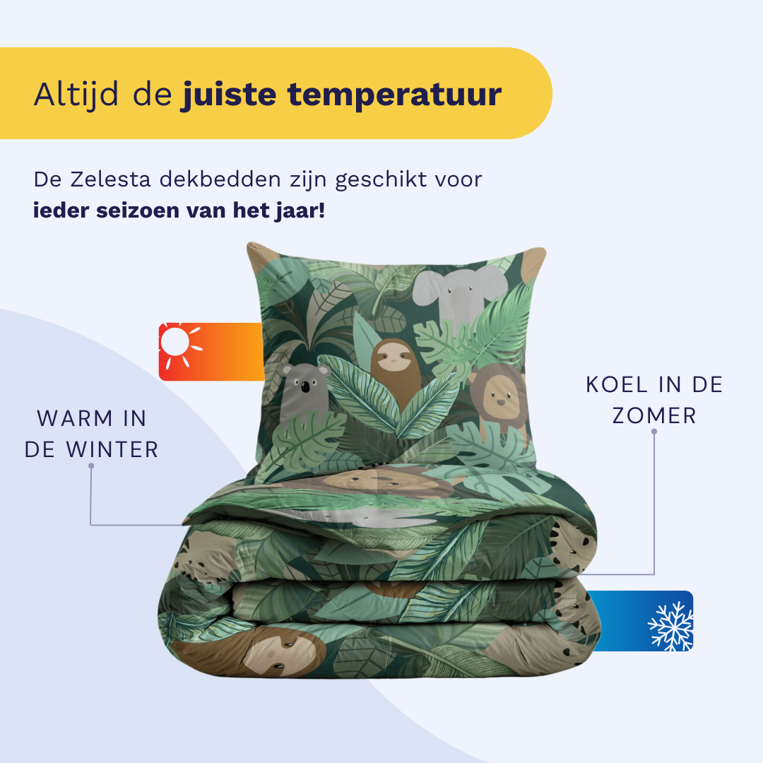 Zelesta Comfort Kids Duvet - Jungle Fantasy, lifestyle photo showing the duvet on a neatly made children's bed