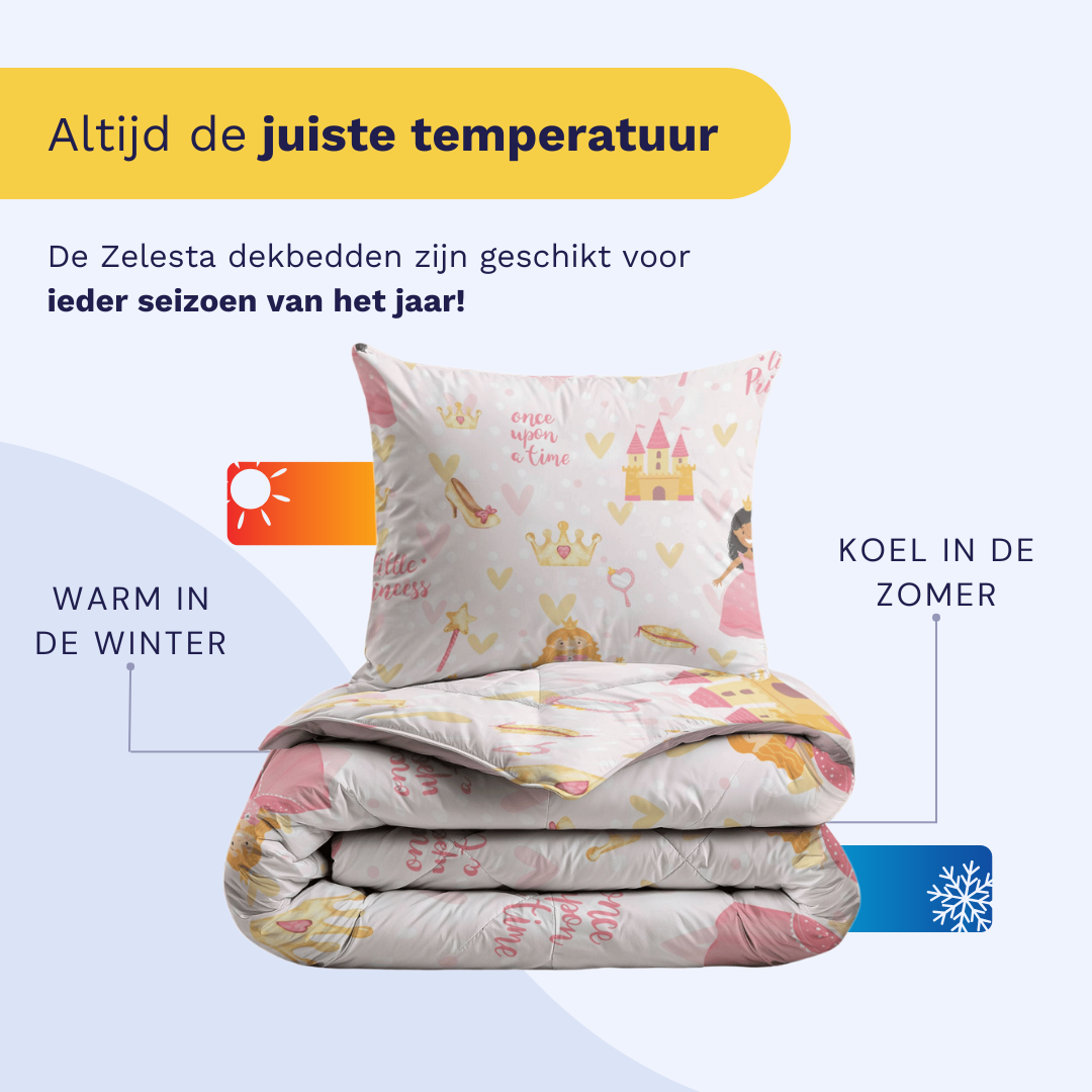 Zelesta Comfort Kids Duvet - Princess, lifestyle photo showing the duvet on a neatly made children's bed