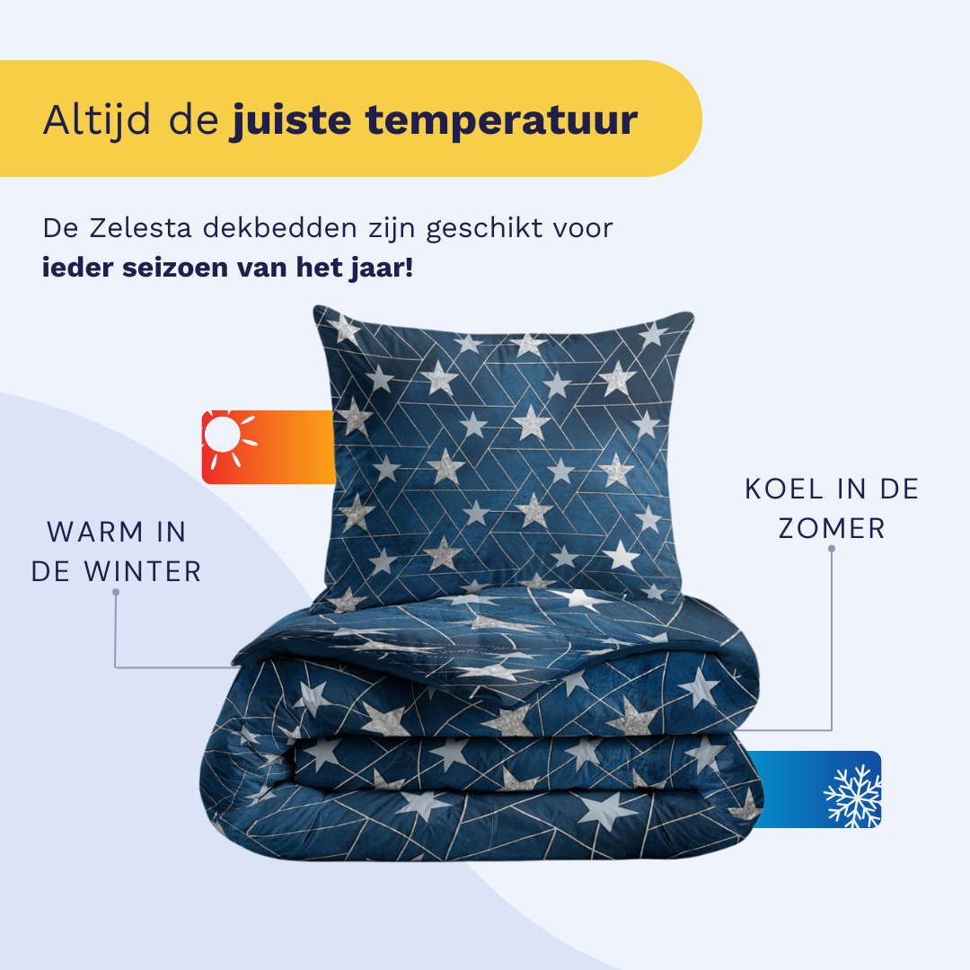 Zelesta Comfort Kids Duvet - Silver Stars, lifestyle photo showing the duvet on a neatly made children's bed