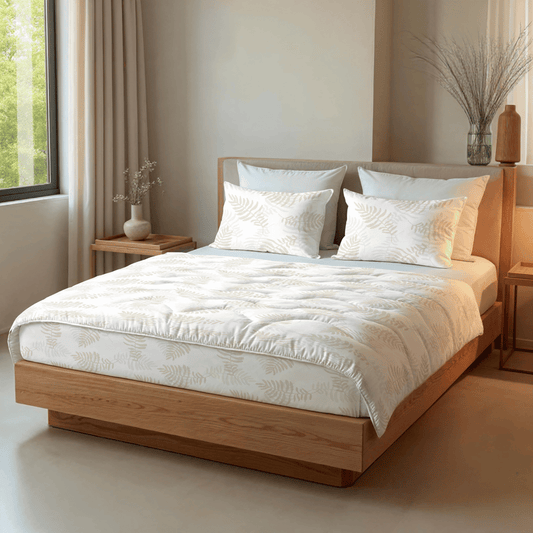 Zelesta Comfort Design Duvet - Oak Leaves, overhead view on a made bed