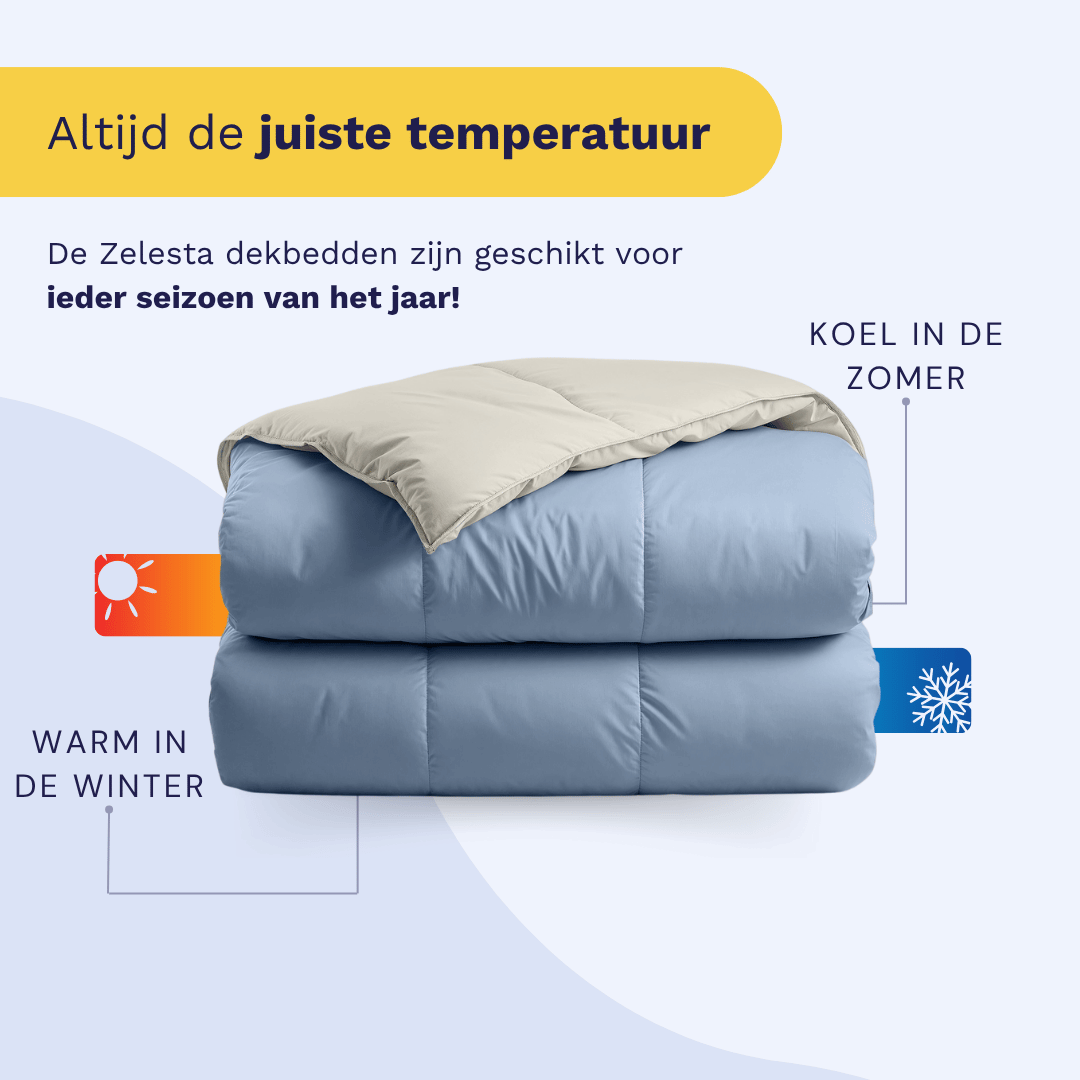 Zelesta Deluxe Duo Percale Cotton Duvet - Dream Blue & Cream on a bed in a styled bedroom, showing the Dream Blue & Cream colorway