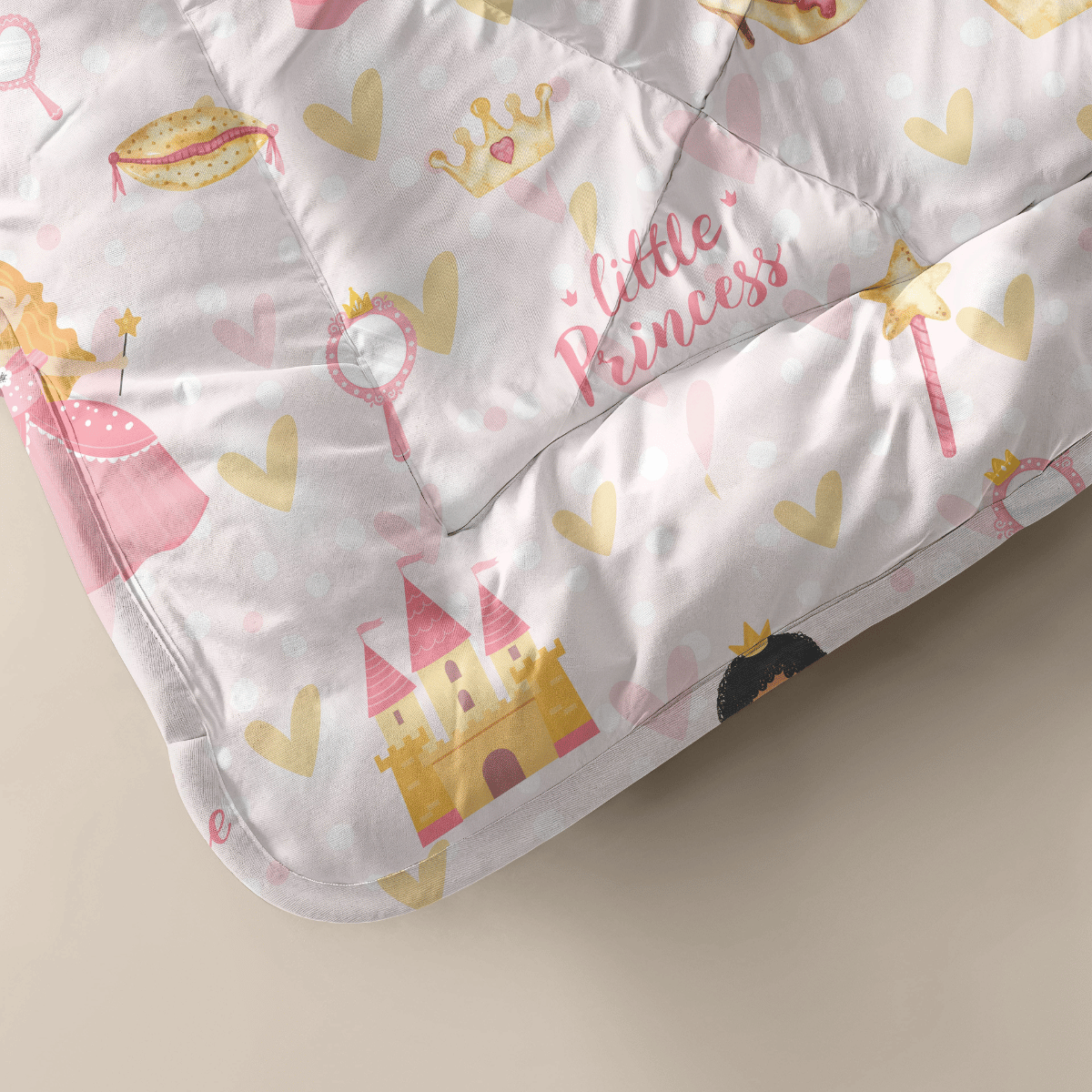 Zelesta Comfort Kids Duvet - Princess, product shot showing the princess-themed print in soft pink and gold