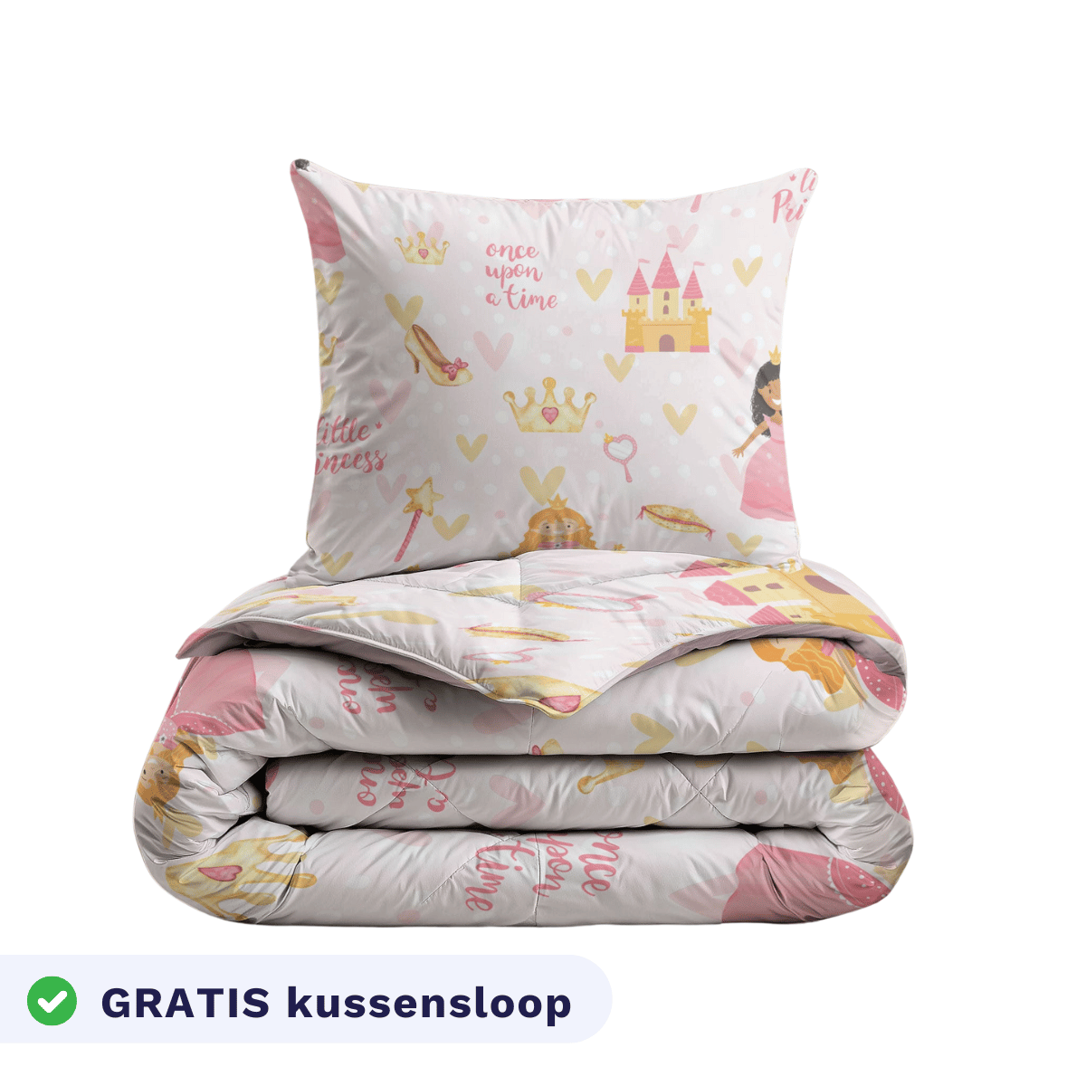 Zelesta Comfort Kids Duvet - Princess, neatly folded product shot showing the princess-themed print in soft pink and gold