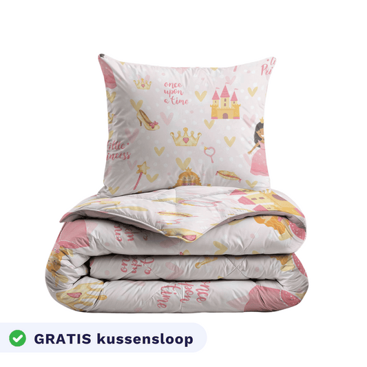 Zelesta Comfort Kids Duvet - Princess, neatly folded product shot showing the princess-themed print in soft pink and gold