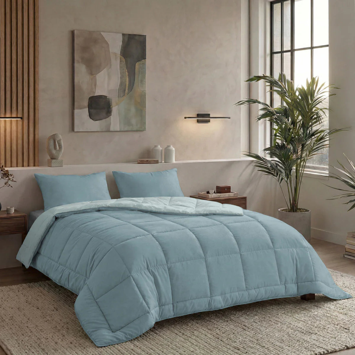 Zelesta Pure Duo Cotton Couette Été - Bleu gris & Bleu clair