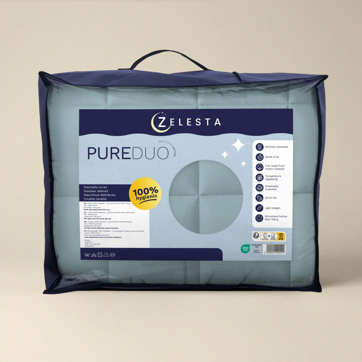 Zelesta Pure Duo Cotton Couette Été - Bleu gris & Bleu clair