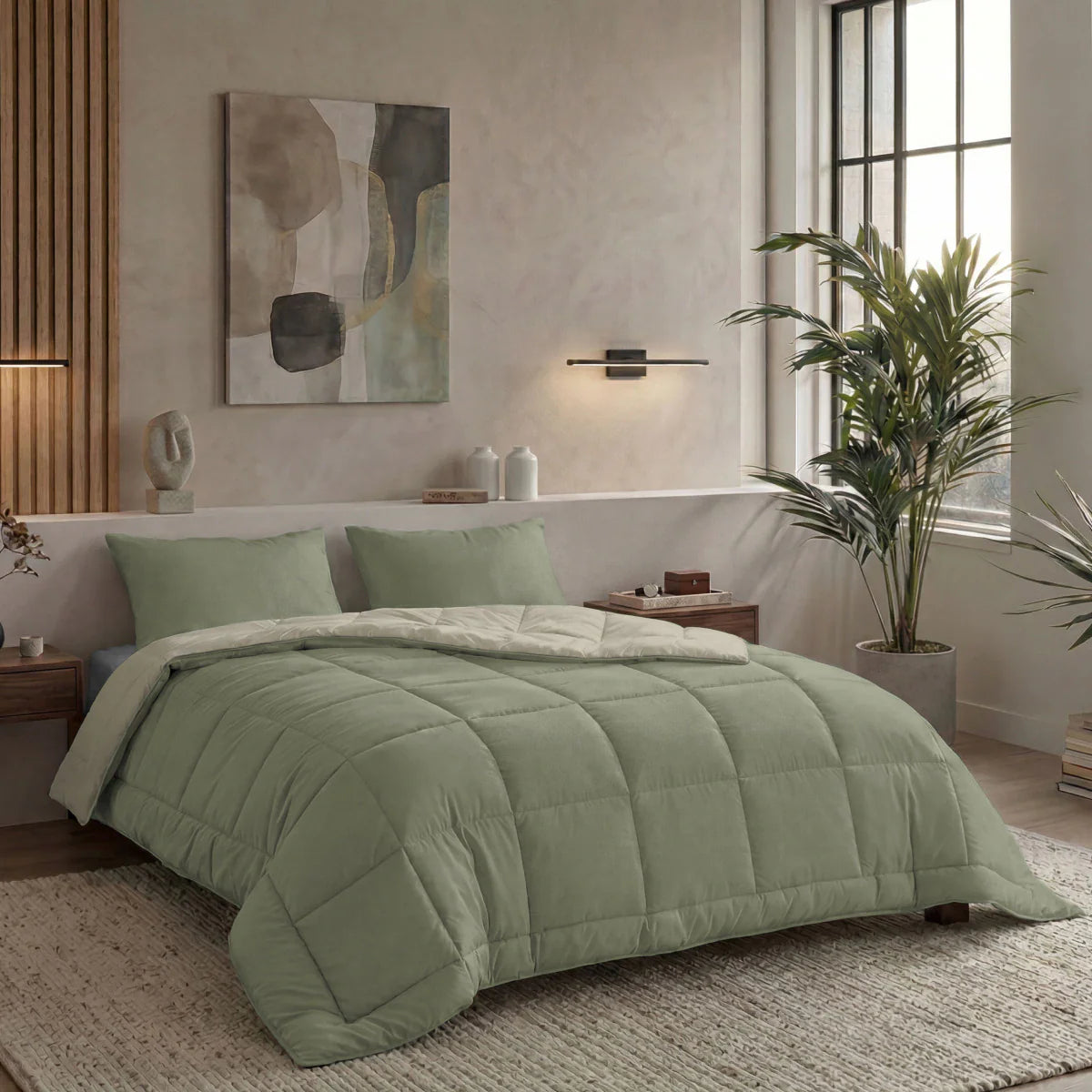 Zelesta Pure Duo katoenen dekbed - Grijs-groen & Zacht grijs-groen