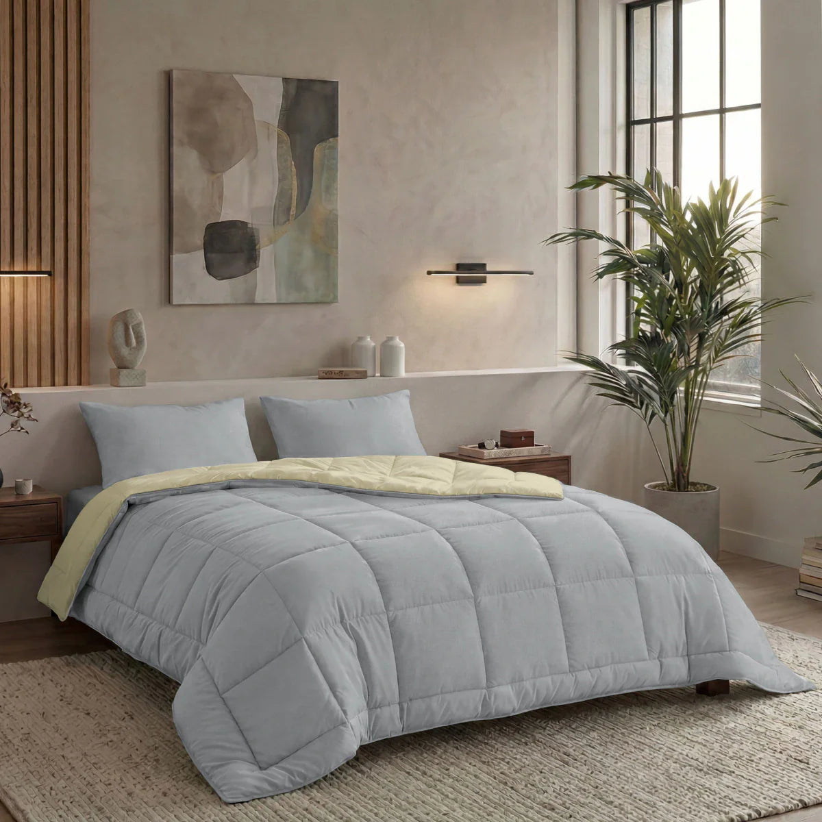 Zelesta Pure Duo Cotton Duvet - Light Grey & Butter Yellow