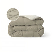 Zelesta Pure Duo Summer Cotton Duvet in Warm Grey & Cream White folded on a white background with a zoomed circle showing the soft cotton fabric detail
