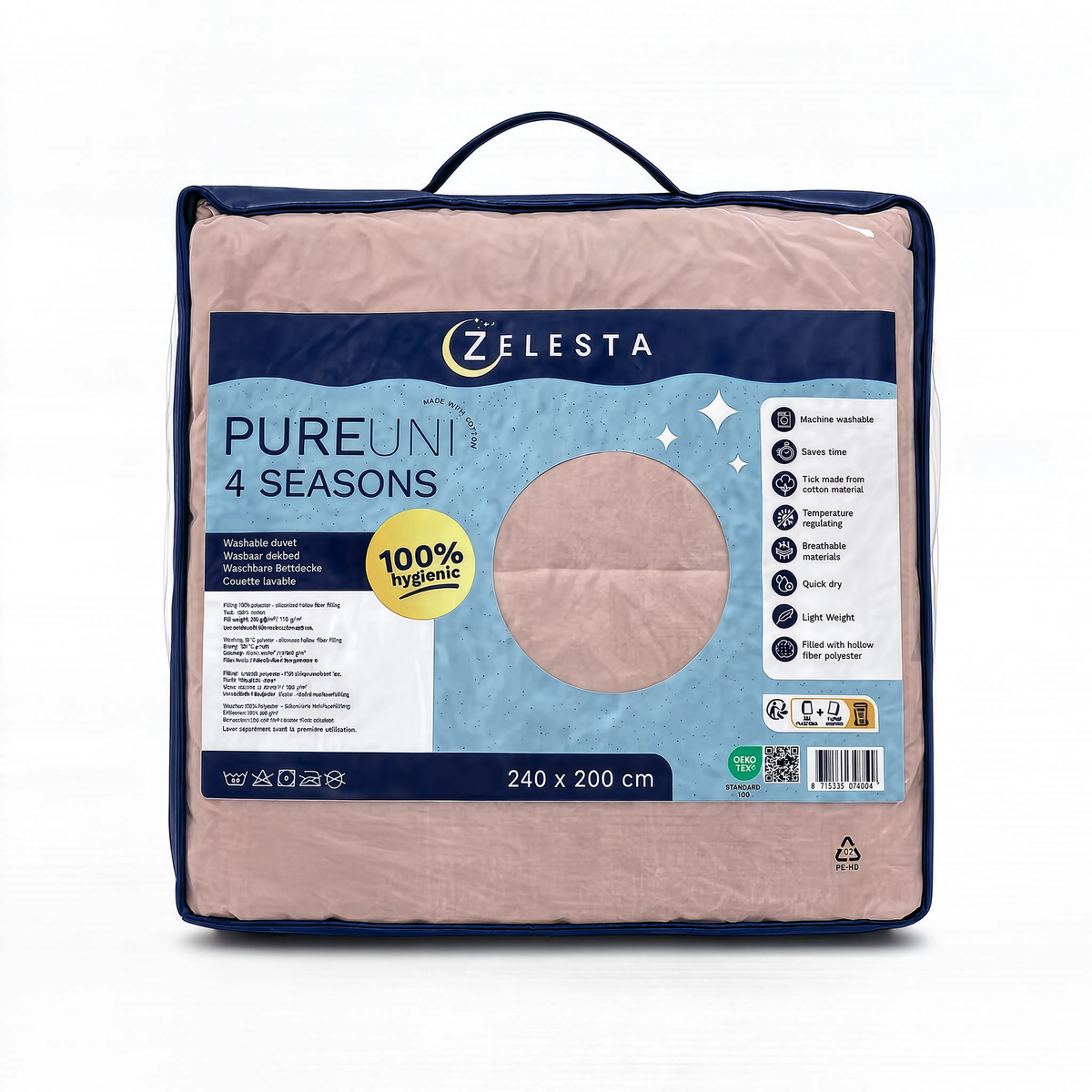 Couette Zelesta Pure Uni 4 Saisons Sans Coutures en Coton – Rose