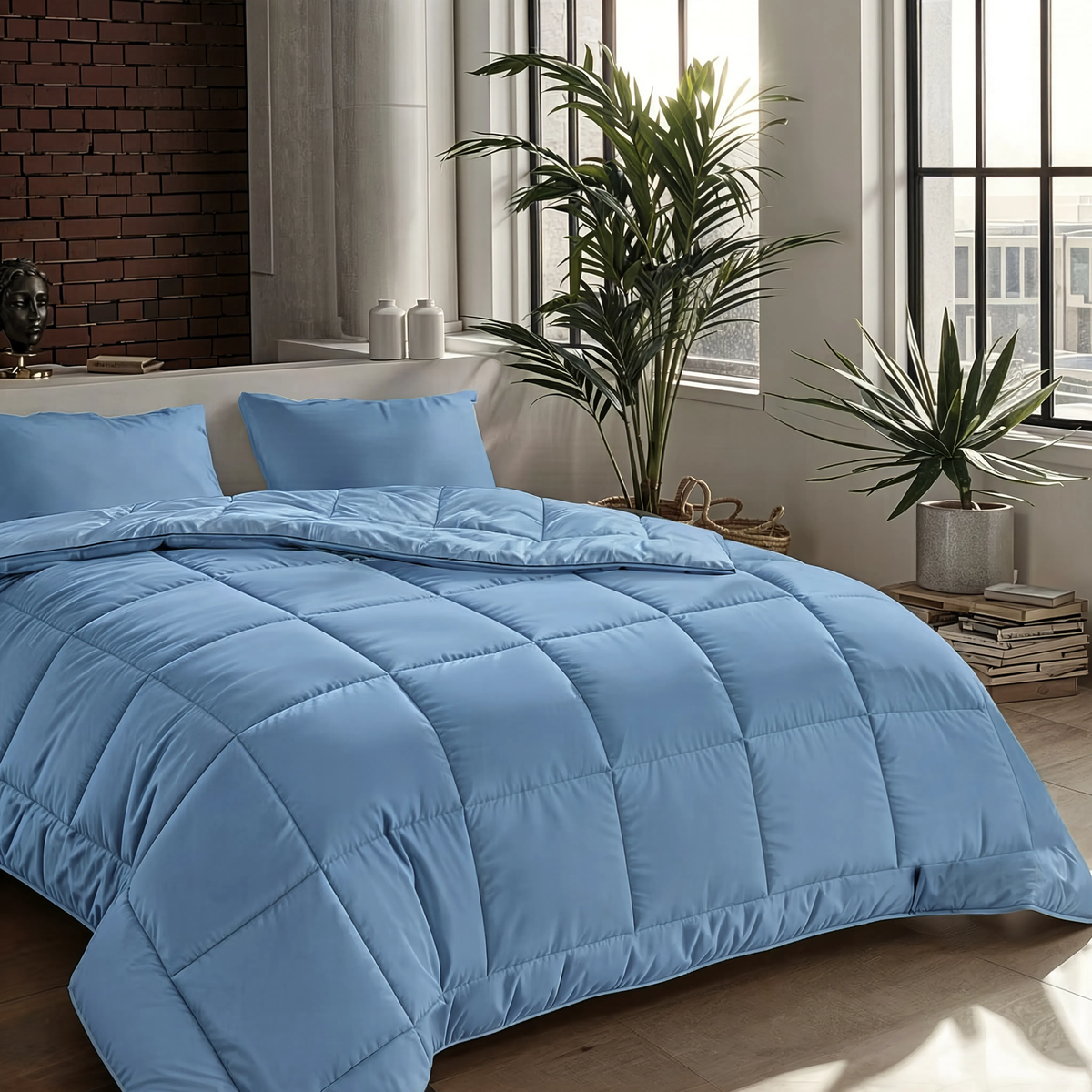 Couette Zelesta Pure Uni 4 Saisons Sans Coutures en Coton – Bleu