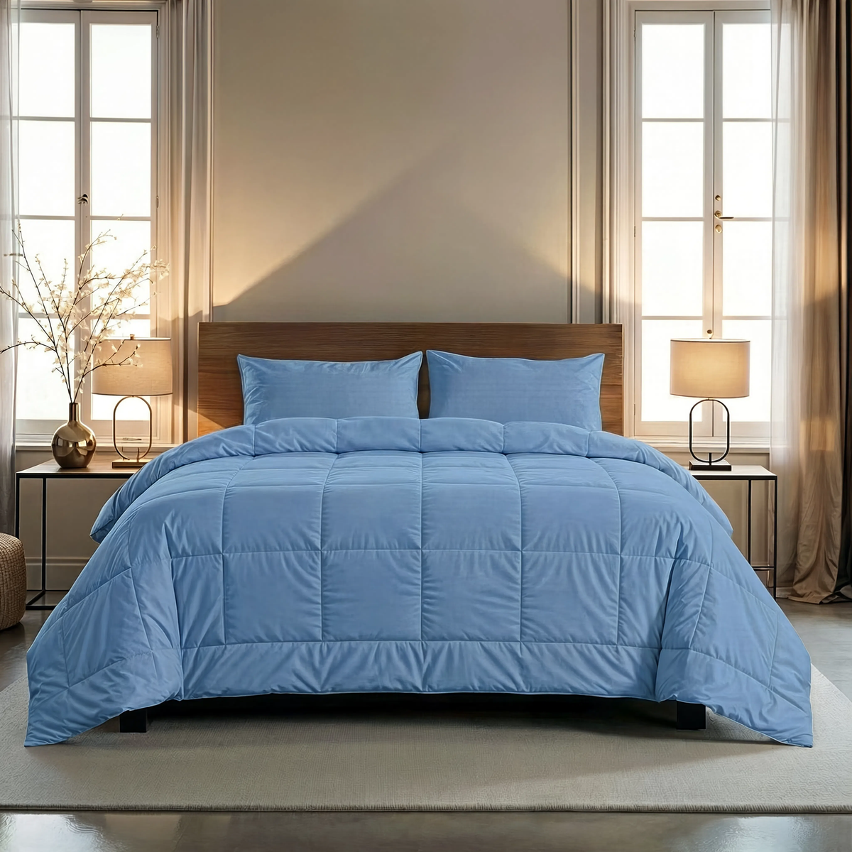 Couette Zelesta Pure Uni 4 Saisons Sans Coutures en Coton – Bleu