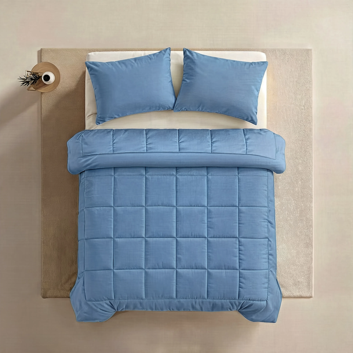 Couette Zelesta Pure Uni 4 Saisons Sans Coutures en Coton – Bleu
